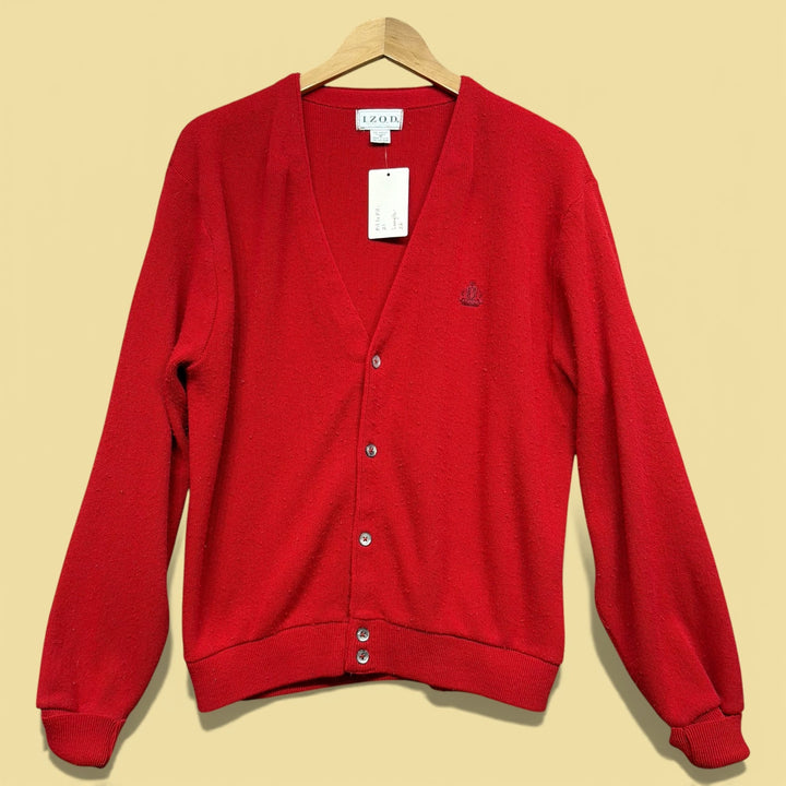 Vintage Izod  80s Red Cardigan Sweater Size  Medium
