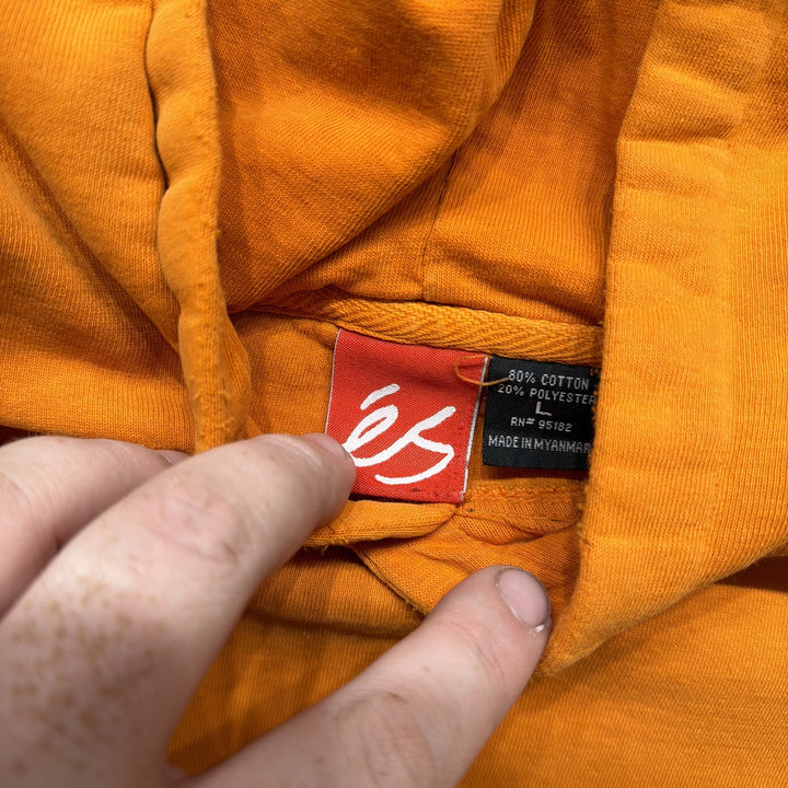 Y2K éS Skateboard Co Round Text Logo Hoodie Orange Size Large