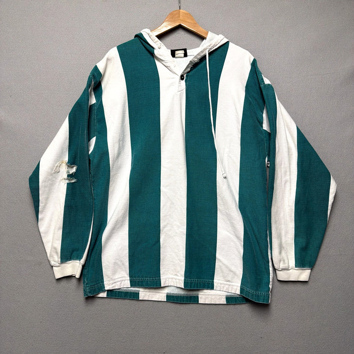 Vintage Blue and White Stripe Hoodie Size Large