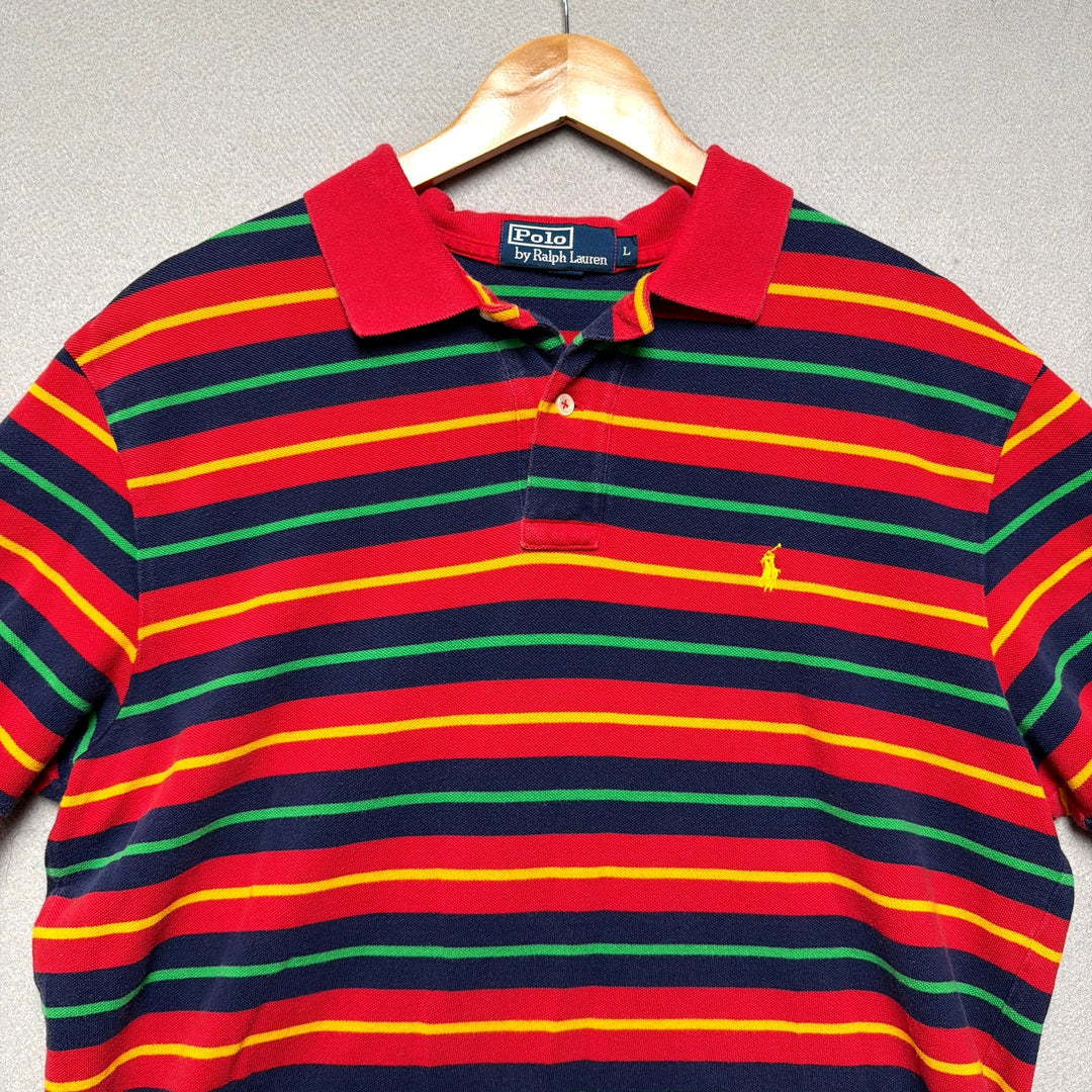 Vintage Polo Ralph Lauren Rainbow Stripe Y2K Polo Shirt Size Large