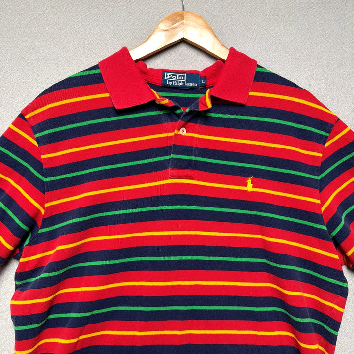 Vintage Polo Ralph Lauren Rainbow Stripe Y2K Polo Shirt Size Large