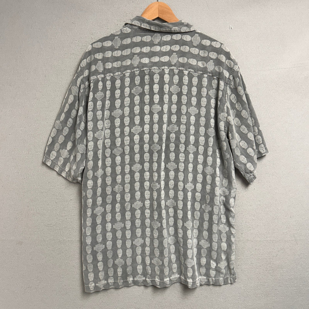 Vintage Harley Davidson Skull Print Silk Shirt Size XL