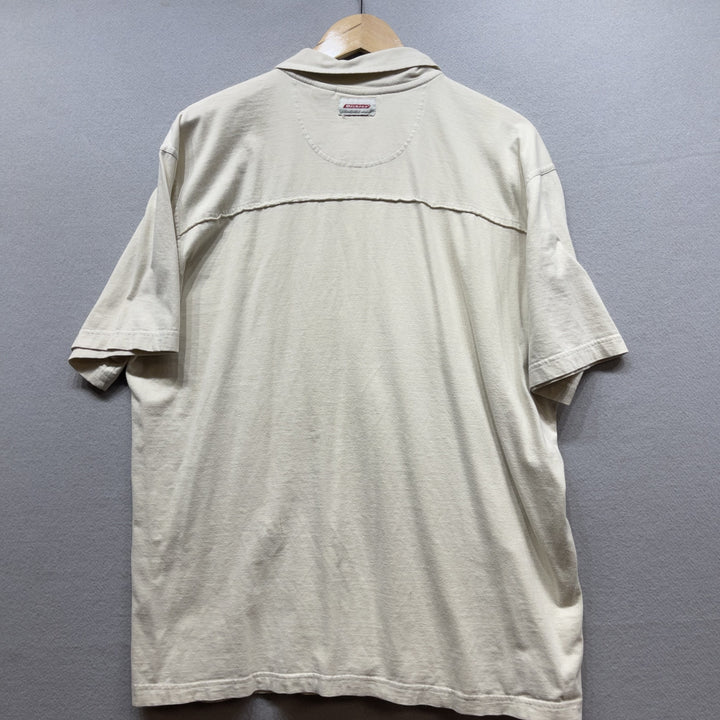 Men's Y2K Graphic Print White Polo Shirt Size XL
