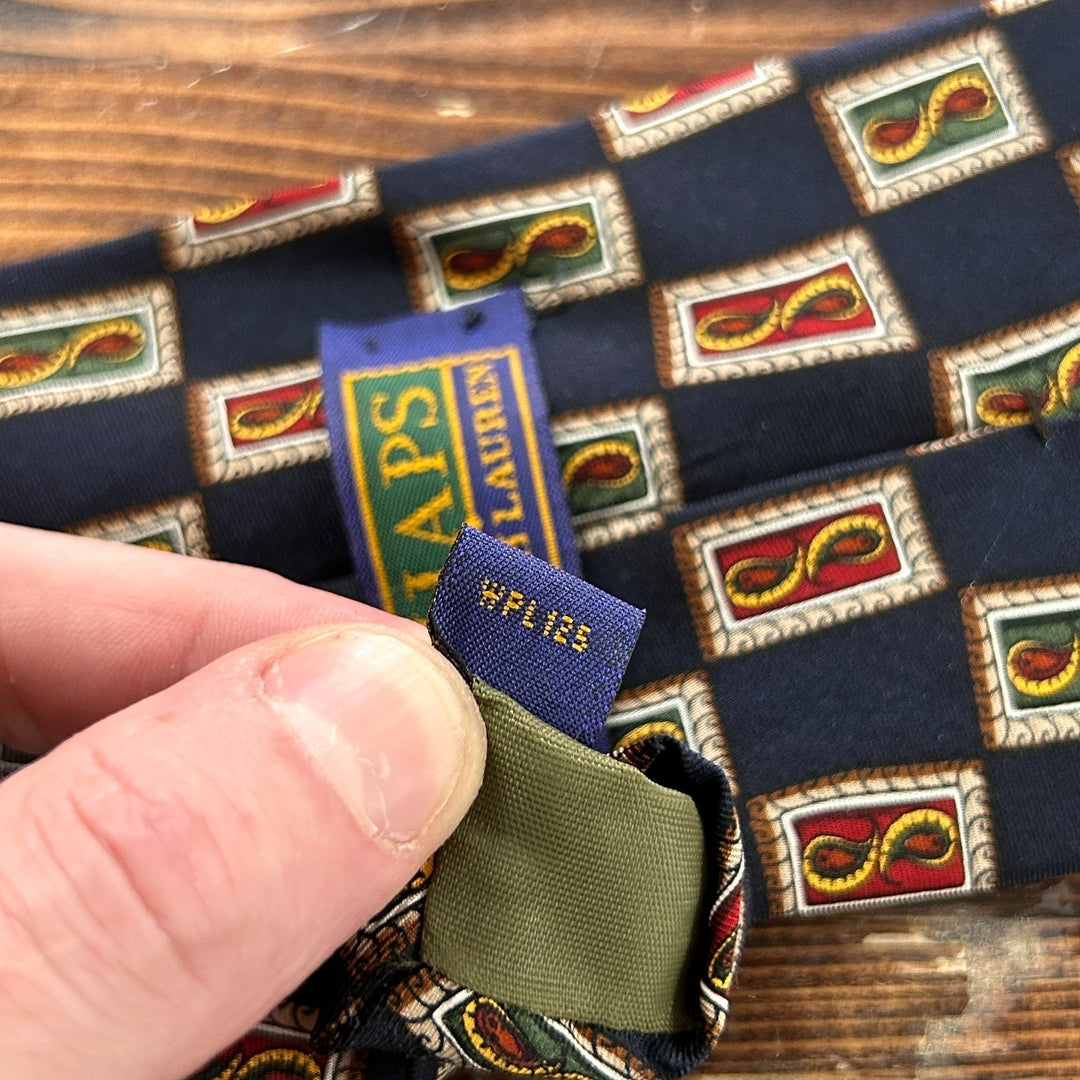 Chaps by Ralph Lauren Dark Navy Print Silk Necktie - 56 in Long