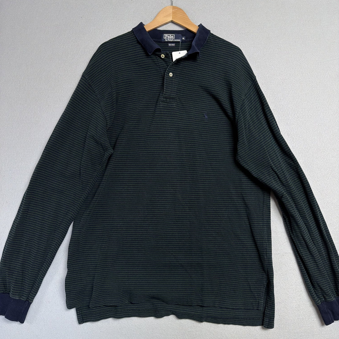 Vintage Ralph Lauren Green and Blue Long Sleeve Polo Shirt Size XL