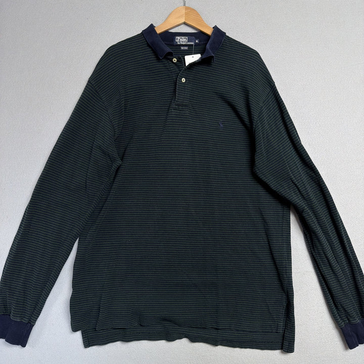 Vintage Ralph Lauren Green and Blue Long Sleeve Polo Shirt Size XL