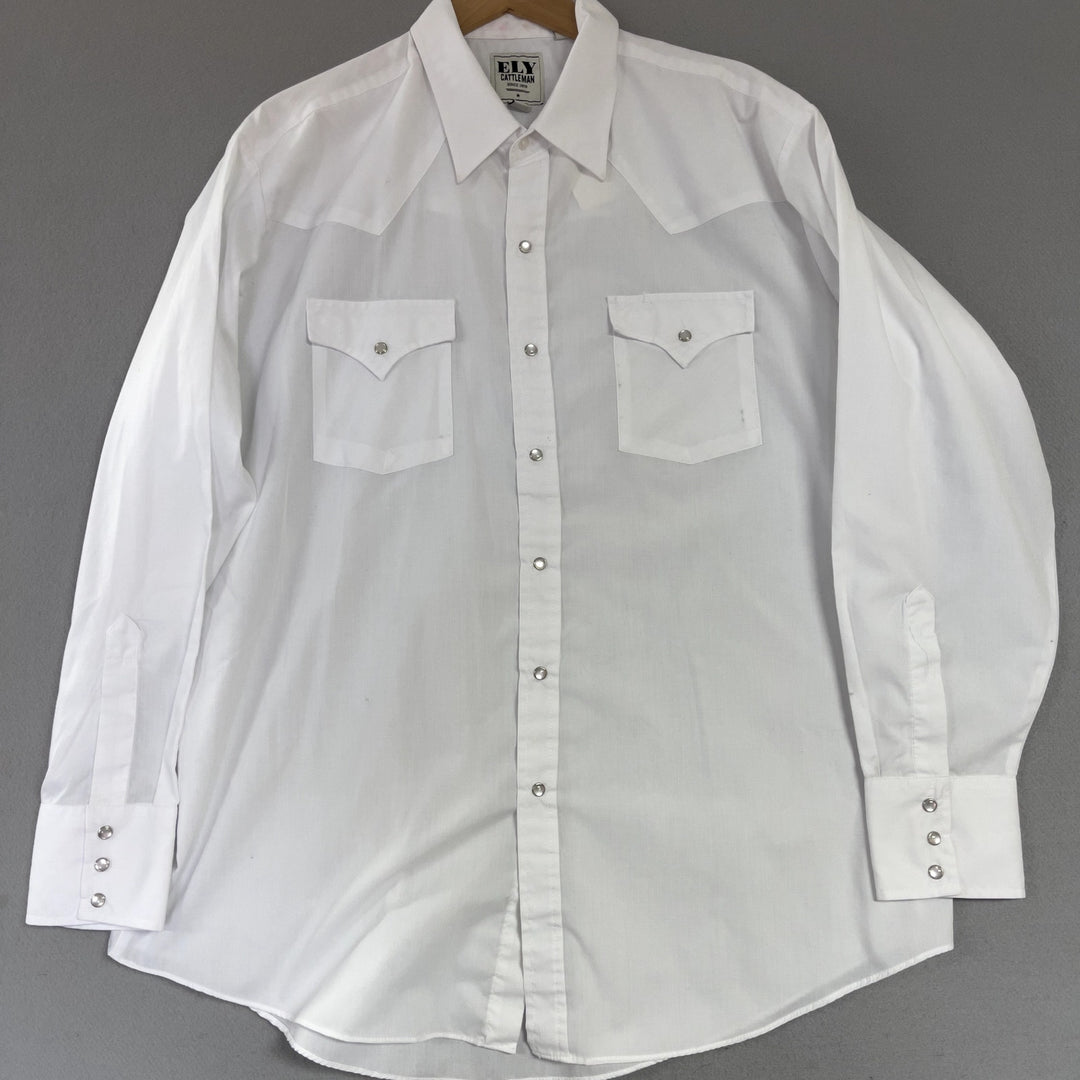 Ely Cattleman White Pearl Snap Shirt Size XL