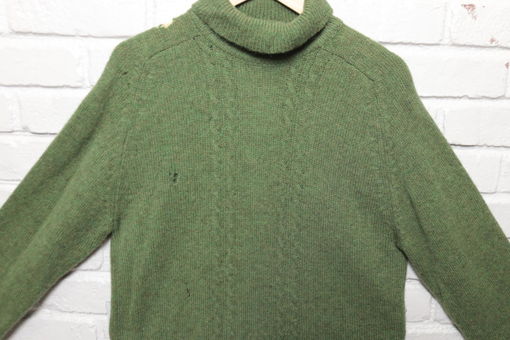 60s Vintage Marshall Field and Co Green Cable Knit Sweater Size Medium