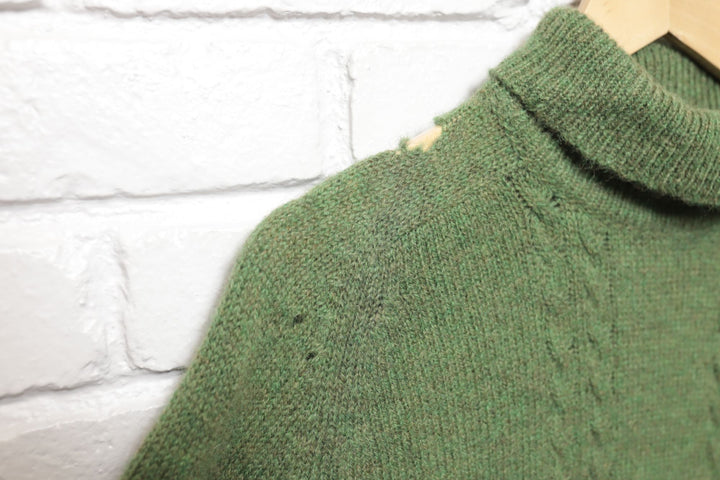 60s Vintage Marshall Field and Co Green Cable Knit Sweater Size Medium