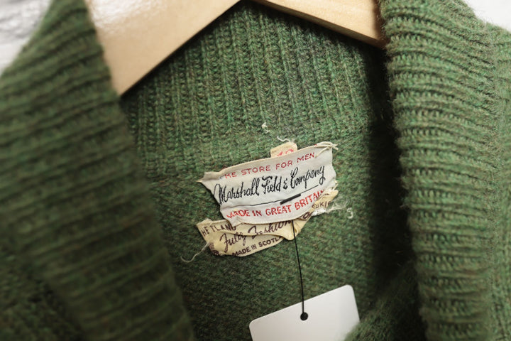 60s Vintage Marshall Field and Co Green Cable Knit Sweater Size Medium