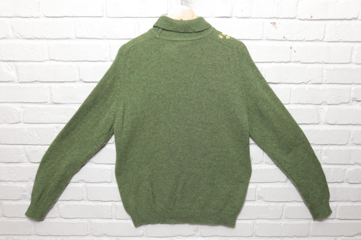 60s Vintage Marshall Field and Co Green Cable Knit Sweater Size Medium