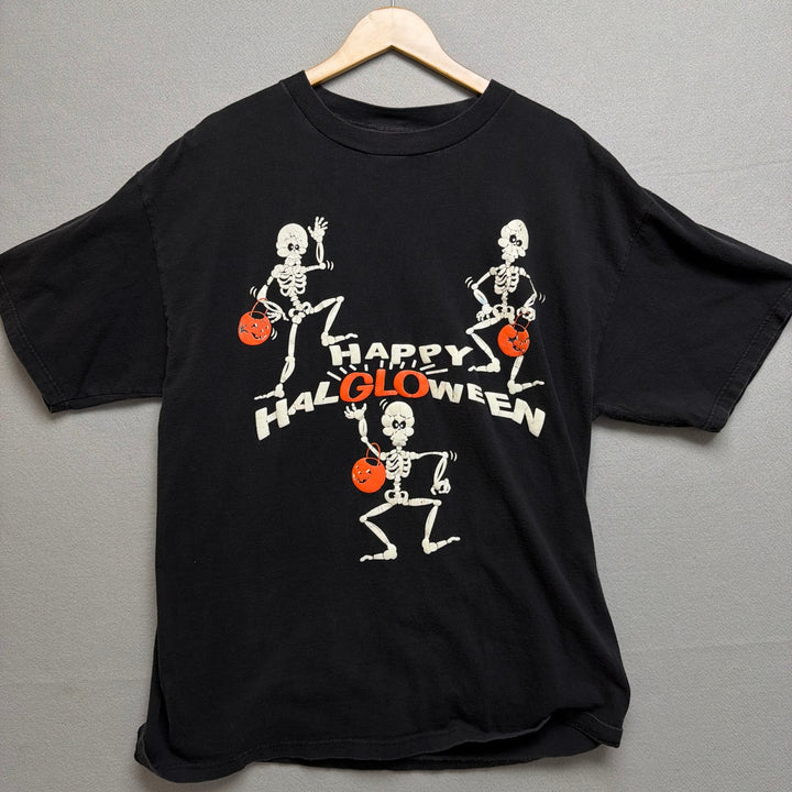 Vintage 90s Happy Halloween Skeleton Glow T Shirt Size XL