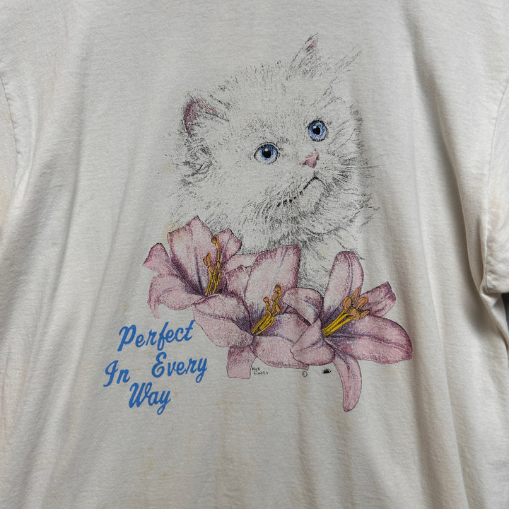 Vintage 90's Kitten Perfect in Every Way Cat Distressed Shirt XL