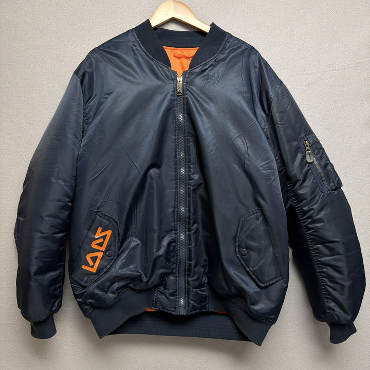 Peace Sign Navy Blue Bomber Jacket Size XL