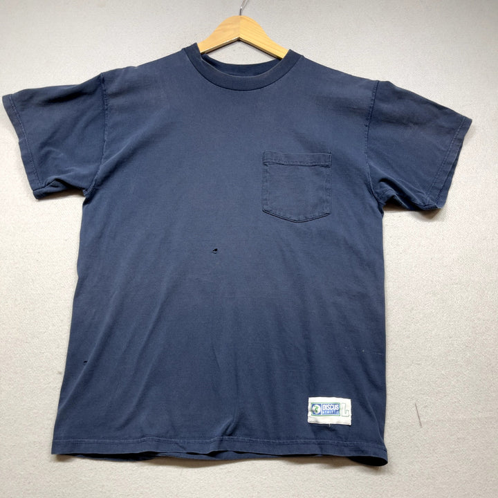 Vintage Discus Athletic Blue Faded Pocket T Shirt Size Large