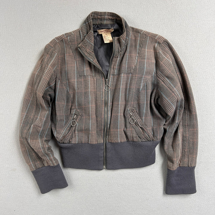 Paris Blues Plaid Y2K Cropped Jacket Size XL