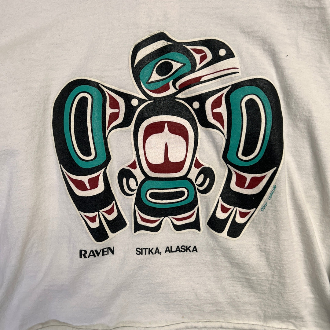 Vintage Sitka Alaska Native Art Cropped T Shirt Size Large