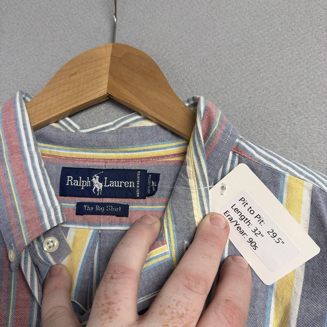 Vintage Polo Ralph Lauren Big Shirt Striped Button Down Shirt Size XL