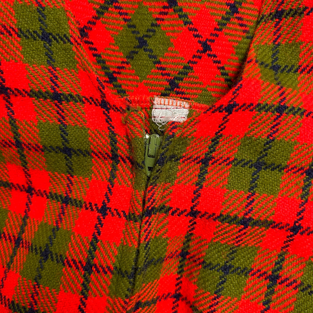 Vintage 70's Women's Orange Plaid Kitchen Dress W/ Pockets