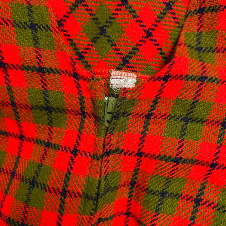 Vintage 70's Women's Orange Plaid Kitchen Dress W/ Pockets