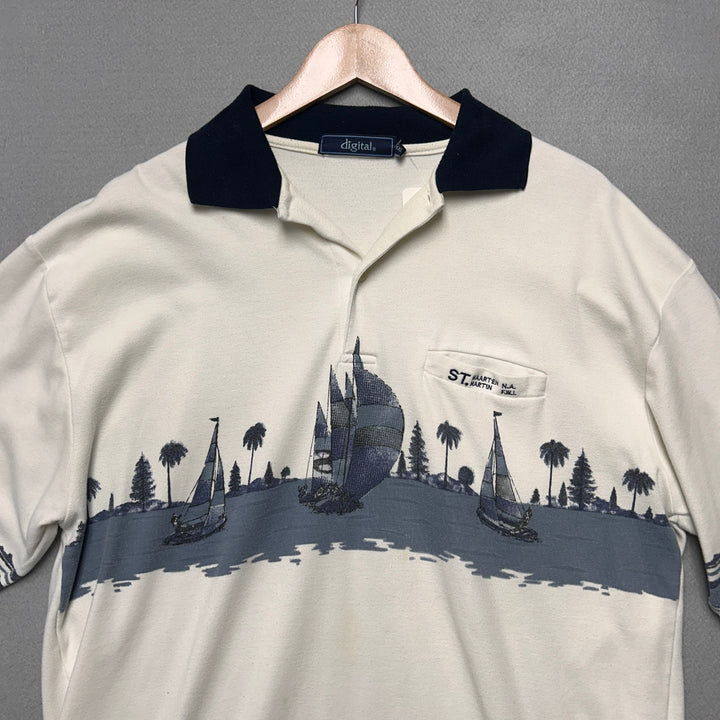 Vintage St. Maarten Sailboats Polo Shirt Size XXL