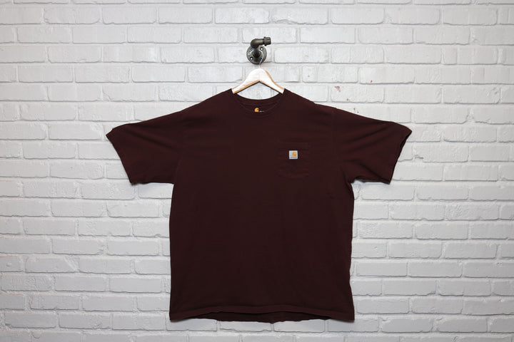 2000s carhartt blank burgundy pocket tee size xxxl tall