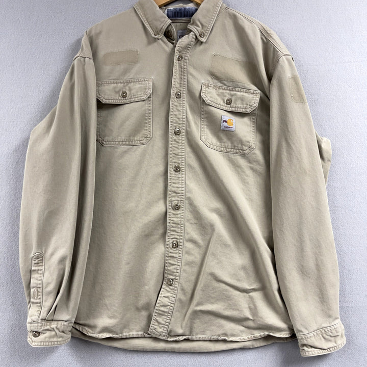 Men's Carhartt Fire Resistant Tan Long Sleeve Shirt W/ Pockets XL