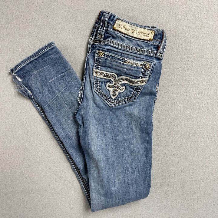 Women's Rock Revival Alost Skinny Jeans 30x30 Big Stitch Y2K