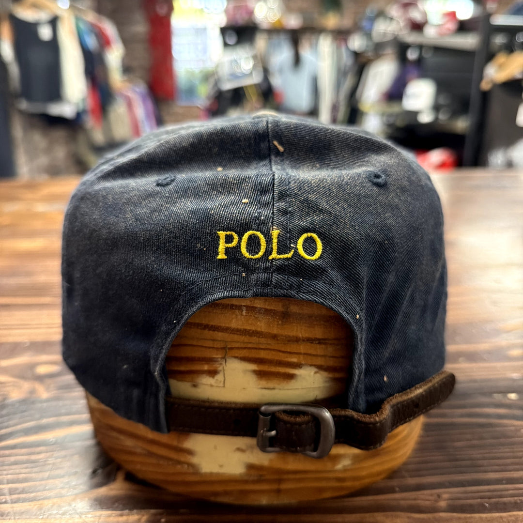 Vintage Polo Ralph Lauren Bleach Stained Leather Strap Back Hat
