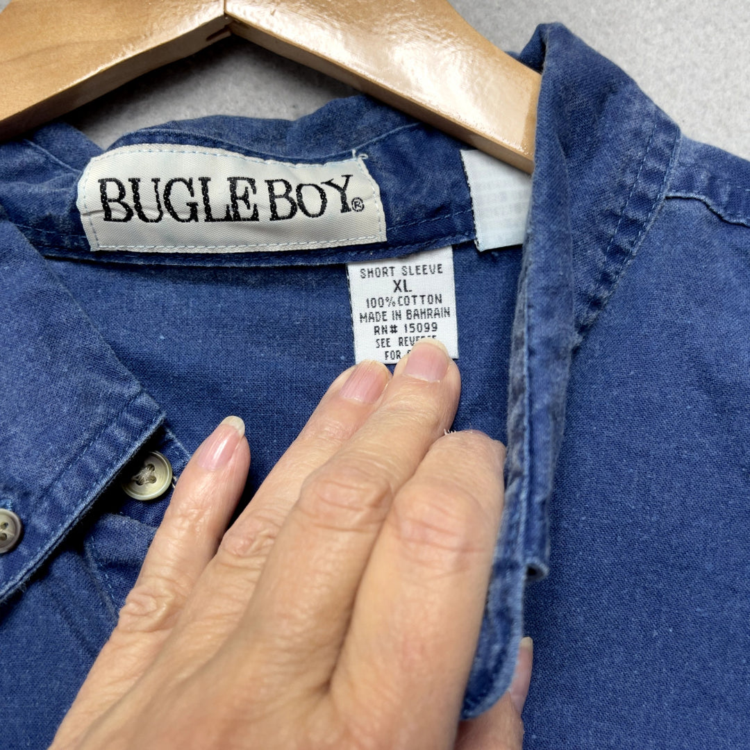 90's Men's Bugle Boy Blue Chambre Denim Top Size XL