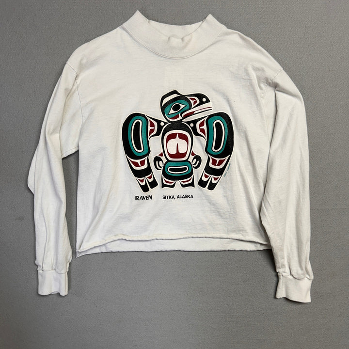 Vintage Sitka Alaska Native Art Cropped T Shirt Size Large