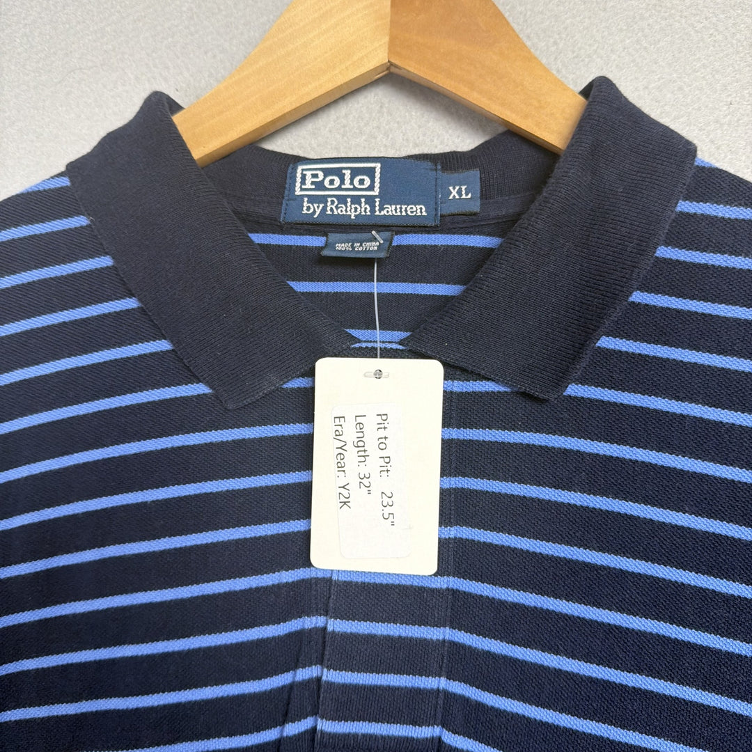 Vintage Ralph Lauren Blue Stripe Polo Shirt Size XL