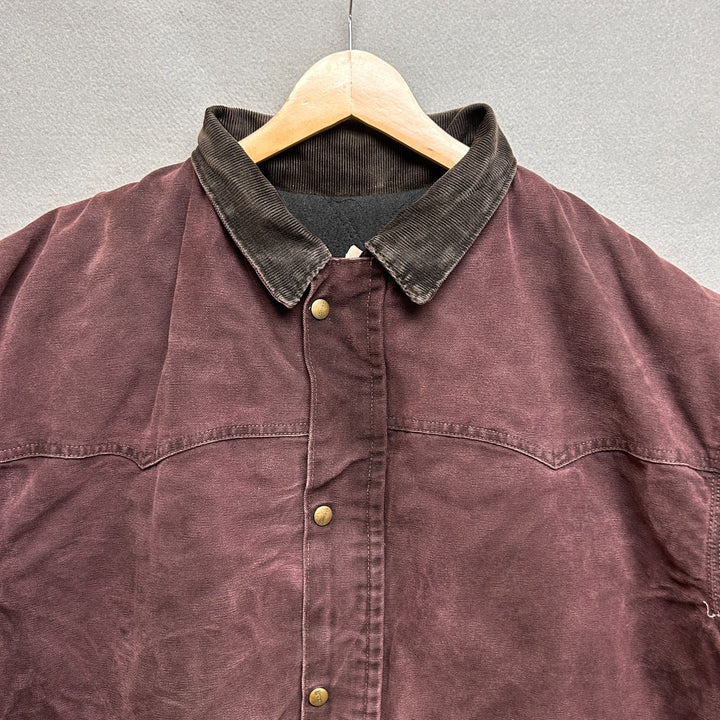 Vintage 90s Carhartt C08BRG Burgundy Barn Jacket Corduroy Collar Size 2XL