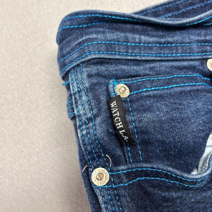 Vintage 80's Watch LA Women's Mid Rise Dark Wash Jeans W/ Blue Stitching 26 x 29