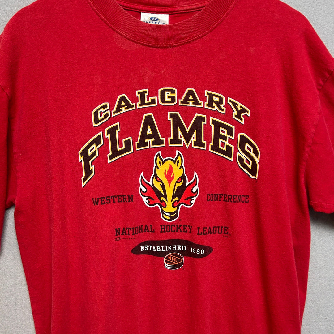 Vintage Calgary Flames NHL Hockey Red Shirt Size Large