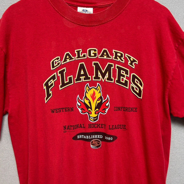 Vintage Calgary Flames NHL Hockey Red Shirt Size Large