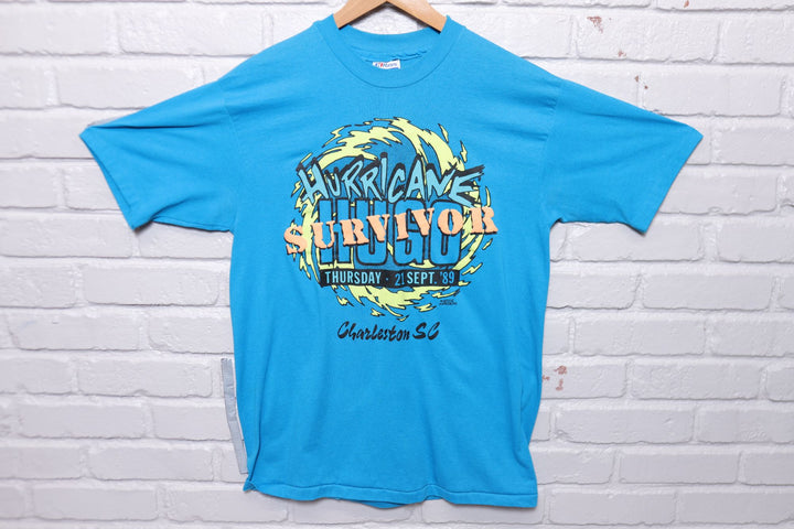 Hurricane Hugo Survivor Vintage T Shirt Large 80s