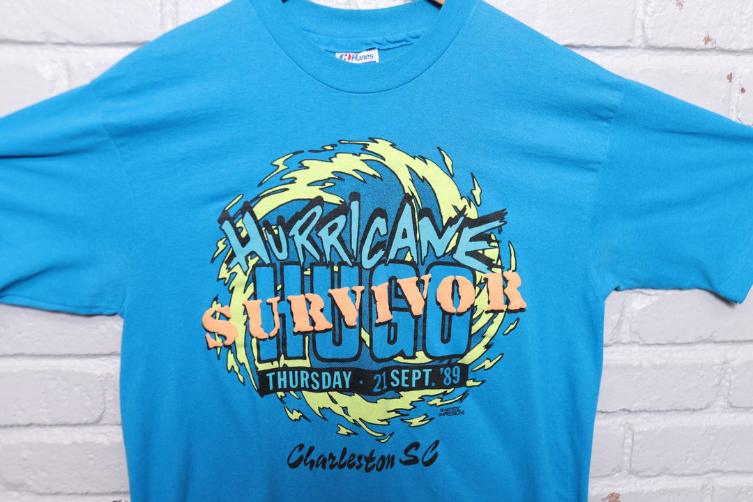 Hurricane Hugo Survivor Vintage T Shirt Large 80s