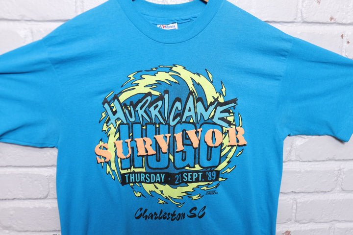 Hurricane Hugo Survivor Vintage T Shirt Large 80s