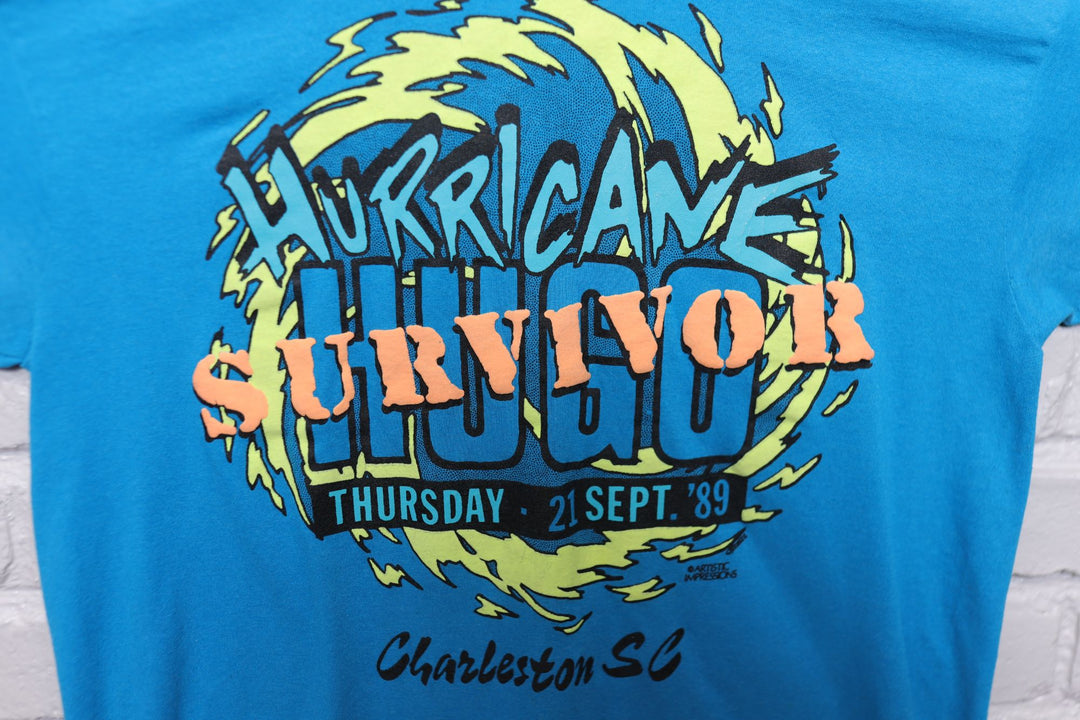 Hurricane Hugo Survivor Vintage T Shirt Large 80s