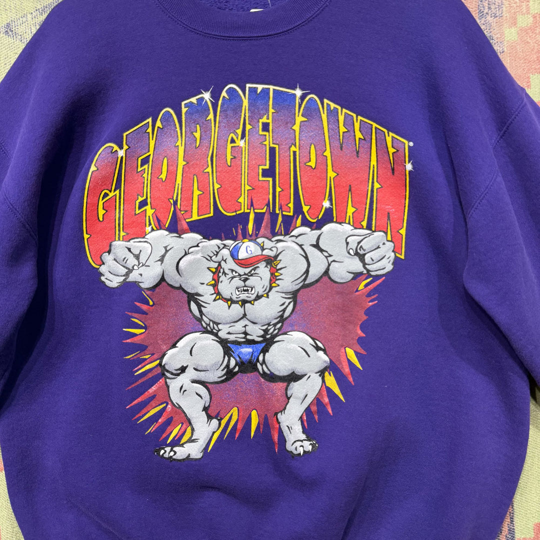 Georgetown Hoyas Vintage Buff Dog Purple Sweatshirt Large 90s Rare University