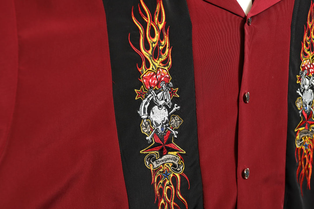 Hard Chrome Gear Vintage Biker Hot Rod Shirt XXXL 2000s Embroidered Skull Flame