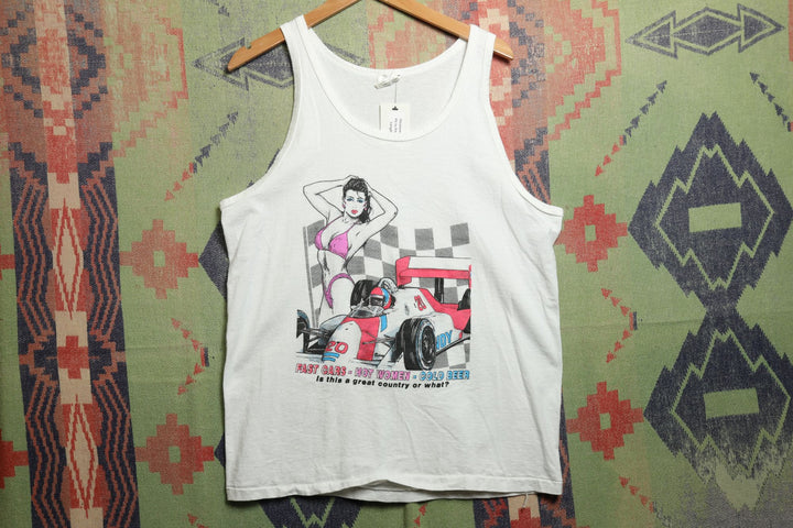 Fast Cars Hot Women Vintage Tank Top Medium 90s