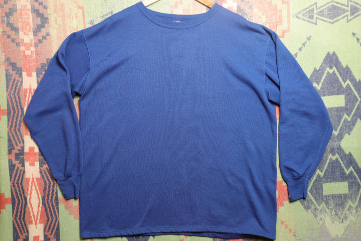 Duofold Vintage Blank Blue Sweatshirt 80s Large