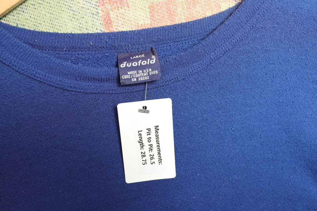Duofold Vintage Blank Blue Sweatshirt 80s Large