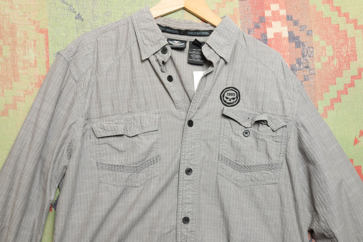 Harley Davidson Vintage Grey Skull Shirt Large 2000s Biker