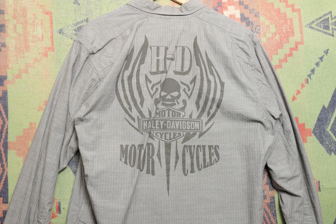 Harley Davidson Vintage Grey Skull Shirt Large 2000s Biker