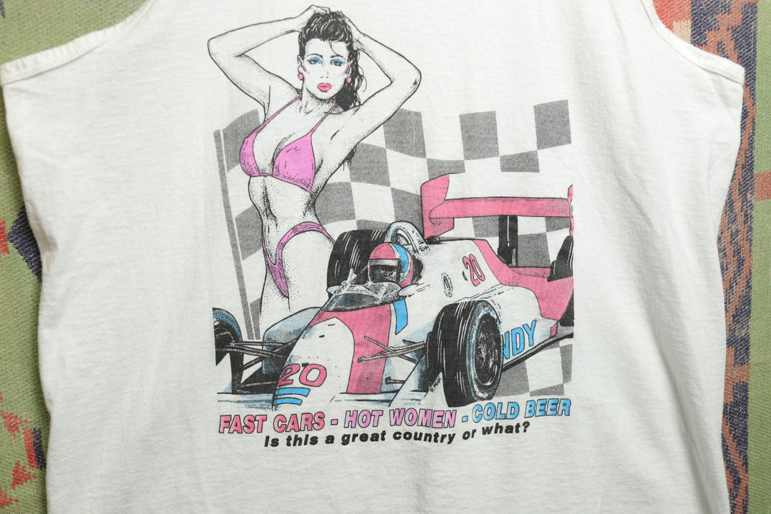 Fast Cars Hot Women Vintage Tank Top Medium 90s