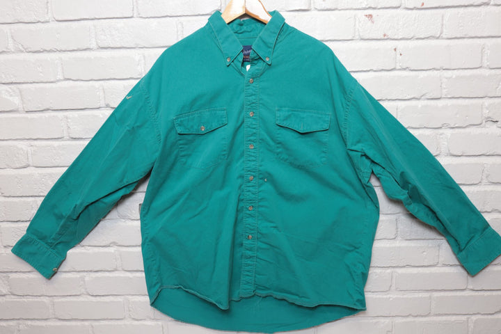 90s Vintage Wrangler Teal Button Down Shirt Size XL