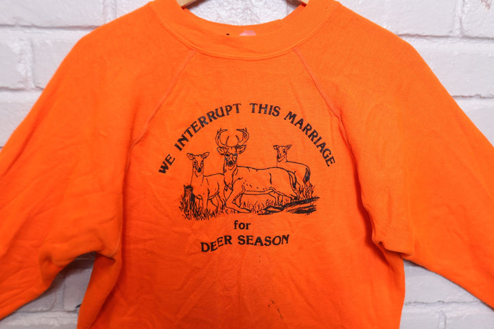 Deer Hunting Season Vintage Blaze Orange Sweatshirt 80s Medium